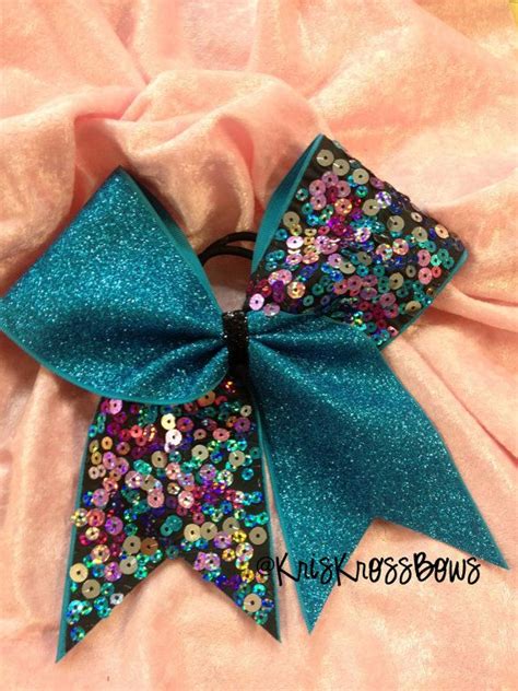 Cheer Bow Turquoise Aqua Glitter And Multi Color Sequin On Etsy