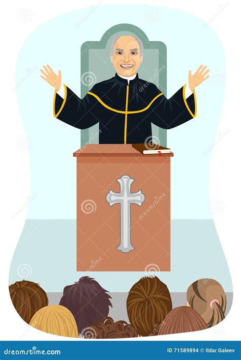 Senior Protestant Priest Gives His Sermon From Church Pulpit Stock