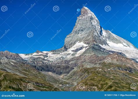 Moon Over Matterhorn Pennine Alps Switzerland Europe Stock Photo