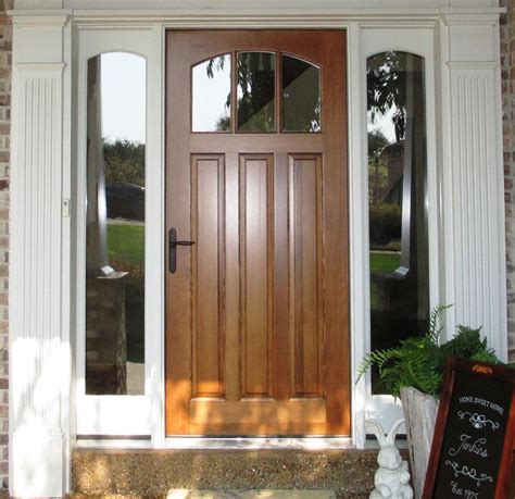 Woodgrain Douglas Fir Entry Door With A Camber Window And Full View