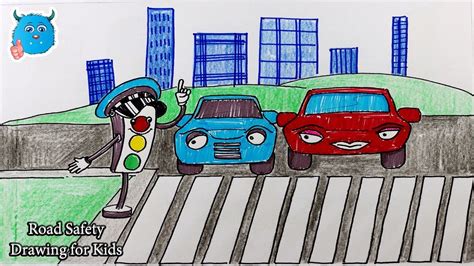 Road Safety Drawing For Kids To Learn Traffic Lights And Color Youtube