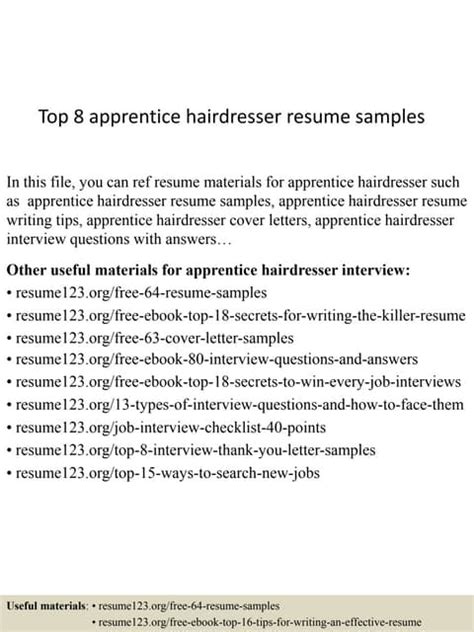 top 8 apprentice hairdresser resume samples pdf