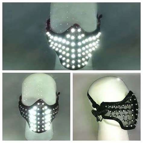 Led White Glowing Light Mask Hero Face Guard Dj Mask Party Halloween