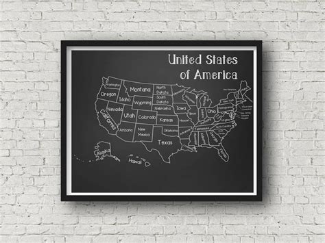 Chalkboard Classroom United States Map Poster Printable Up Etsy