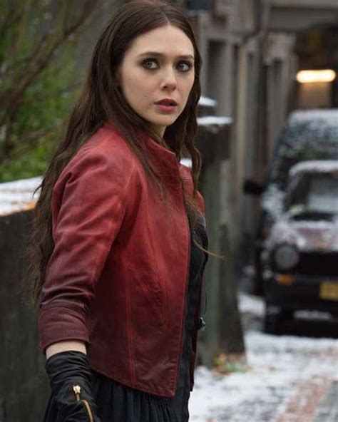 Elizabeth Olsen Avengers Age Of Ultron Red Leather Scarlet Witch Jacket