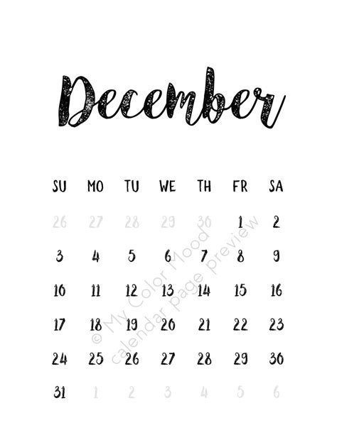 Black And White 2017 Digital Calendar Printable Calendar Pages January