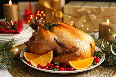 Delicious Roasted Turkey Served For Christmas Dinner Stock Image