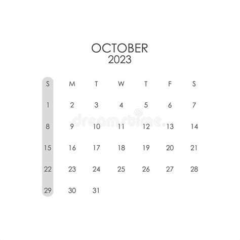 October 2023 Calendar In A Minimalist Style Vector Stock Illustration