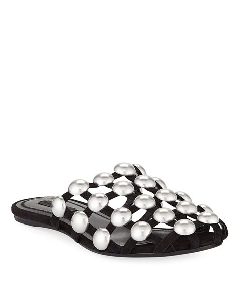Alexander Wang Amelia Studded Caged Suede Mule Flat Neiman Marcus