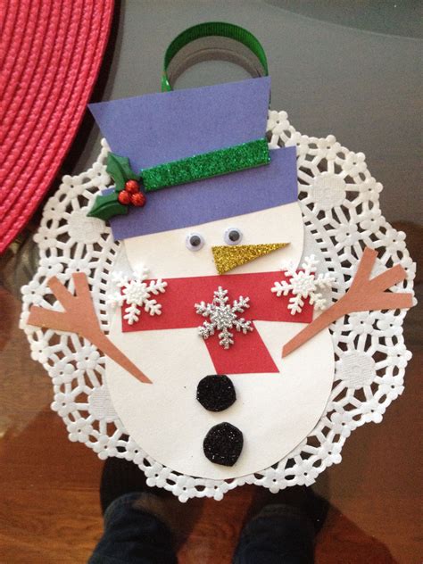 Snowman Ornament Preschool Christmas Craft With A Doily And