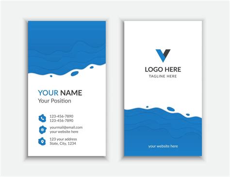 Blue Color Wave Shapes Business Card Design Template Double Sides