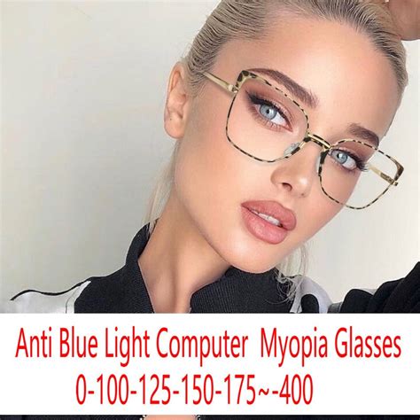 Metal Cat Eye Myopia Glasses Square Myopia Glasses Women Anti Blue