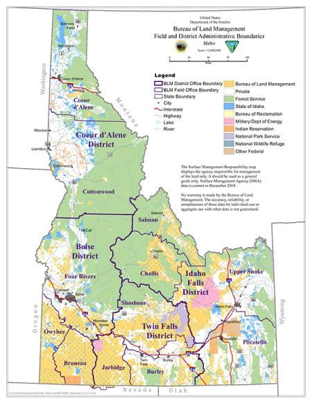 Blm Idaho Field And District Administrative Boundaries Bureau Of Land