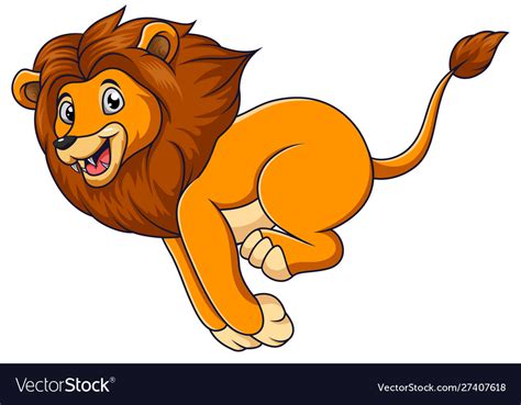 Cute Lion Cartoon Running On White Background Vector Image