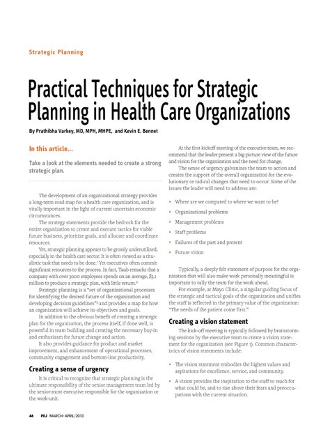 Pdf Practical Techniques For Strategic Planning In Health Care
