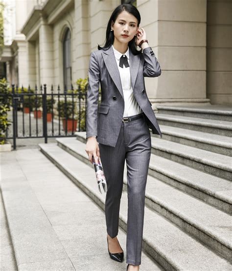 Fashion Striped 2019 Professional Women Business Suits Pants And