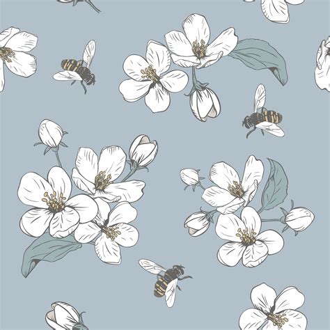 Seamless floral pattern on uniform background. Blooming tree pattern with flowers. 362479 - Download Free ...