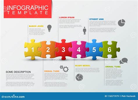 Six Steps Infographic Template With Puzzle Pieces Stock Vector