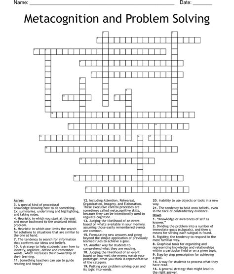 Thinking And Problem Solving Crossword Wordmint