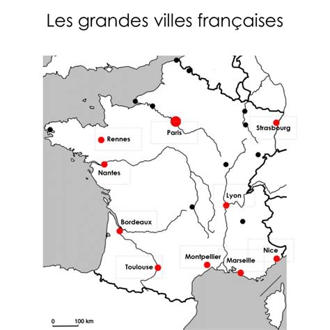 Une carte muette des grandes villes a completer pour apprendre les noms et positions des agglomerations principales de notre pays. les grandes villes françaises - Script