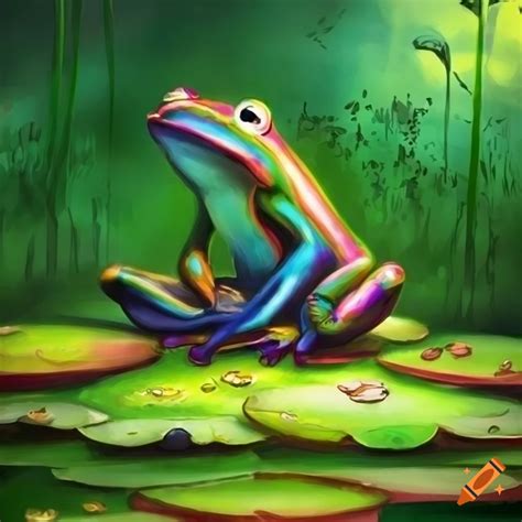 Rainbow Frog On A Lily Pad On Craiyon