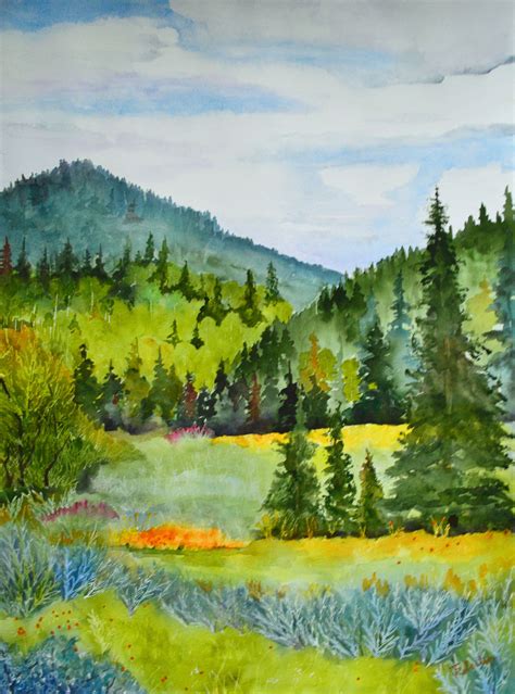 Forest Landscape Watercolor Fine Art Painting Mountain Paintings