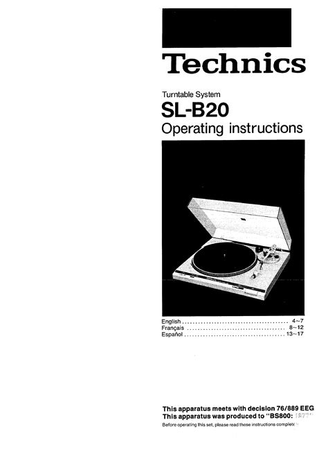 Owners Manual For Technics Sl B20 Download