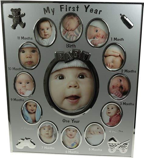 Newborn Babies My First Year Photo Picture Frame Silver Multi Photo