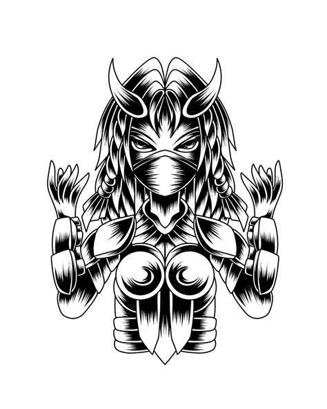 Ilustración Obra De Arte Con Armored Demon Ninja Girl Line Art Vector