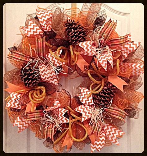 Fall Deco Mesh Wreath Wglittered Pine Conesthanksgiving Etsy Fall