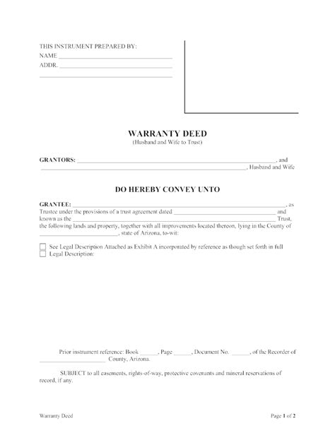 Arizona Warranty Deed From Husband And Wife To Trust Fill And Sign