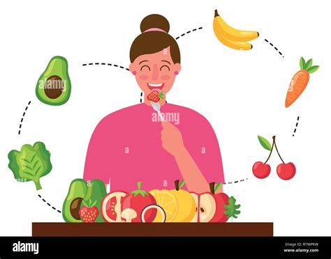 Woman Eating Healthy Food With Fork Stock Vector Image And Art Alamy