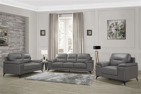 Mischa Dark Gray Top Grain Leather Living Room Set Luna Furniture
