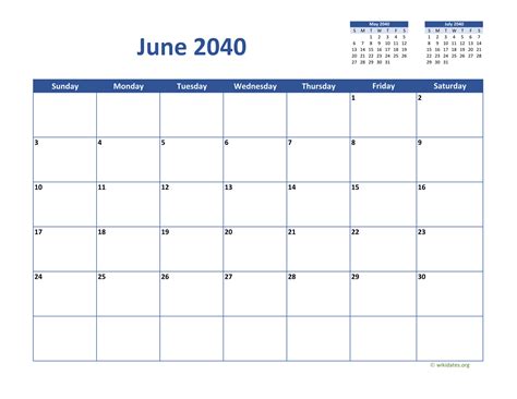 June 2040 Calendar Classic