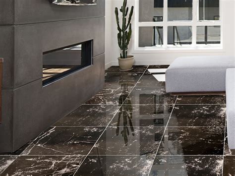 Marquina Charcoal Black Shiny Ceramic Floor Tile 450 X 450mm Ctm Sa