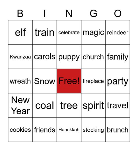 Holiday Celebration Bingo Card
