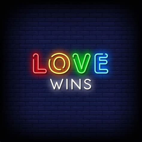 Premium Vector Love Wins Neon Signs Style Text On Blue Wall
