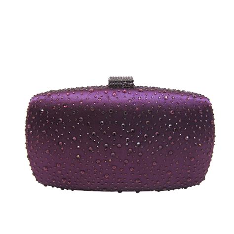 Anthony David Satin Crystal Clutch Purse Purple