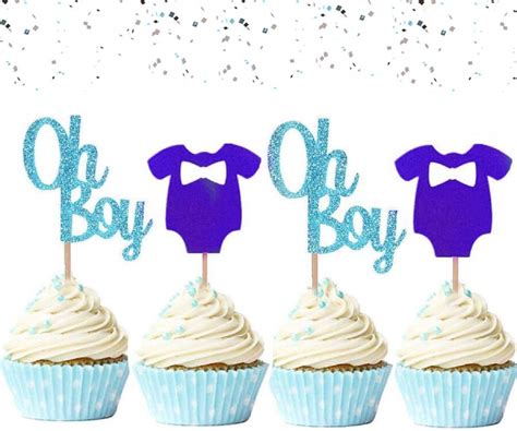 Buy 30 Pcs Jevenis Purple Blue Baby Boy Cupcake Toppers Baby Jumpsuits