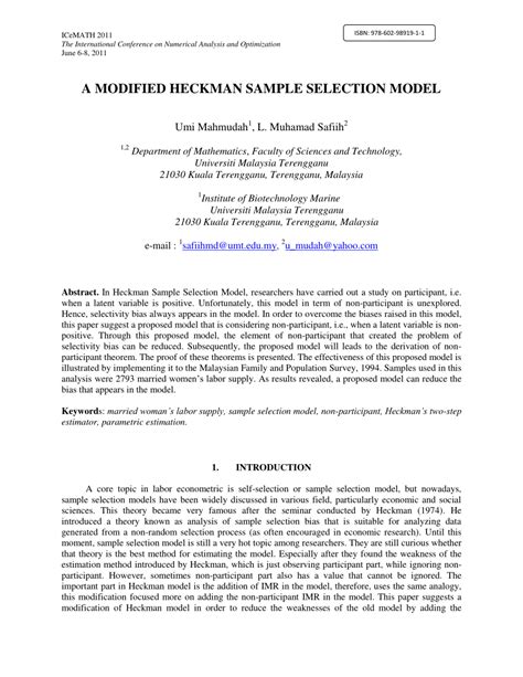 Pdf A Modified Heckman Sample Selection Model