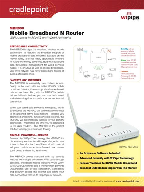 Cradlepoint Mbr900 Datasheet Wi Fi Internet Access