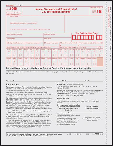 Irs 1096 Template To Fillable Form Printable Forms Free Online