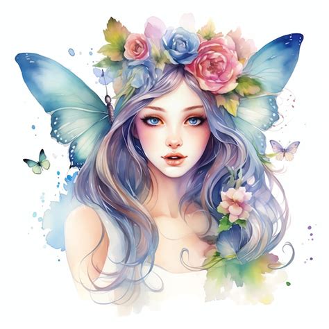 Premium Ai Image Beautiful Fairy With Wreath Flowers Watercolor