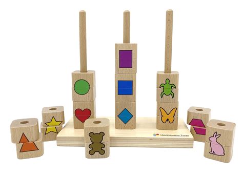 Buy Wooden Puzzle Stacking Rings Educational Toy Shapes Colors Animals
