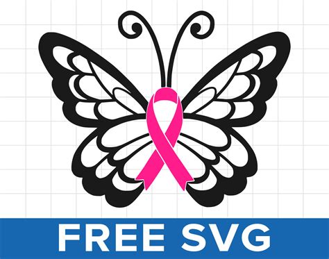 Butterfly Cancer Ribbon Svg Breast Cancer Svg Cut File - FreeSvgCut.org