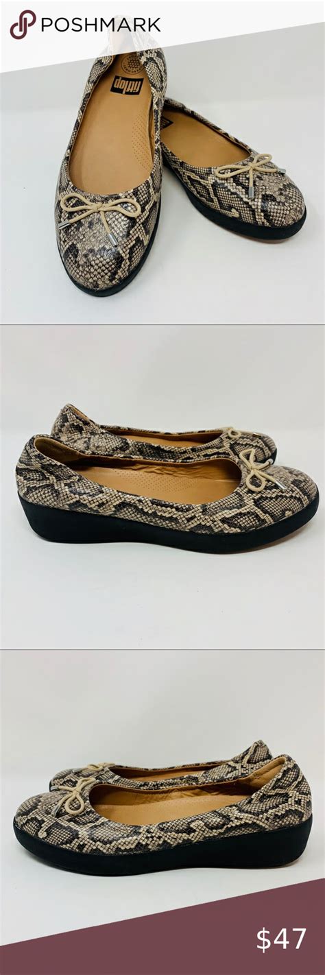 Fitflop Taupe Snake Superbendy Leather Ballet Flat Leather Ballet Flats Ballet Flats Flat