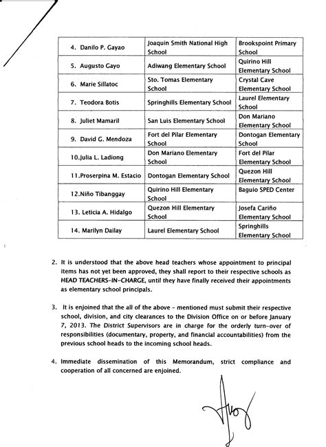 Division Memo No170s2012 Assignmentreassignment Of Elementary School Principals Head