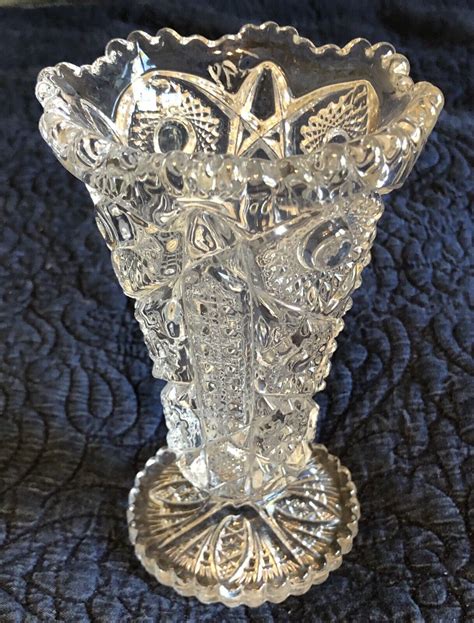 Vintage Eapg Nucut By Imperial Glass Clear Footed Vase Ebay