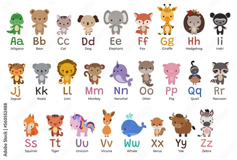 Kawaii Animal Alphabet Cartoon Animals English Alphabet Poster Baby