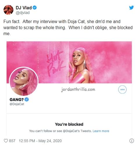 Doja Cat Blocks Dj Vlad On Twitter After He Refuses To Delete Interview